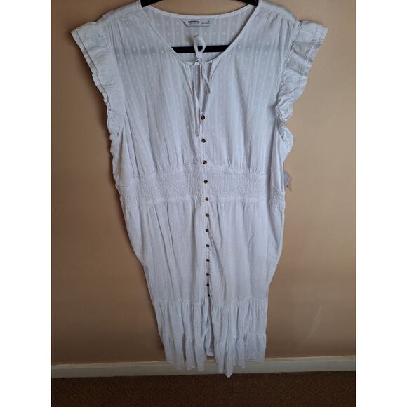 Sonoma Womans 2X White Coastal Swiss Dot‎ Button Up Tiered Maxi Sun Dress - Picture 1 of 10